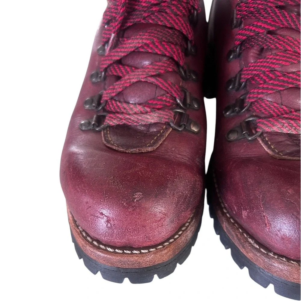 Vintage Burgundy Leather Thinsulate Hiking Boots Vibram Sole‎ Made in USA 7.5